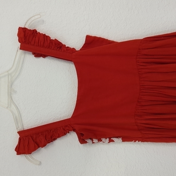 Carolina K Kuna Embroidered A-Line Midi Dress Red Sz Small resort cottagecore - Picture 6 of 13